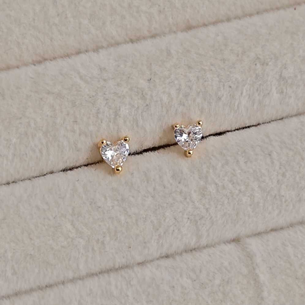 Mini Diamond Heart Stud Earrings - Image 2