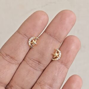 Crescent Moon and Star Stud Earrings