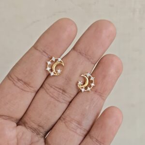 Retro Crystal Half Moon Stud Earrings