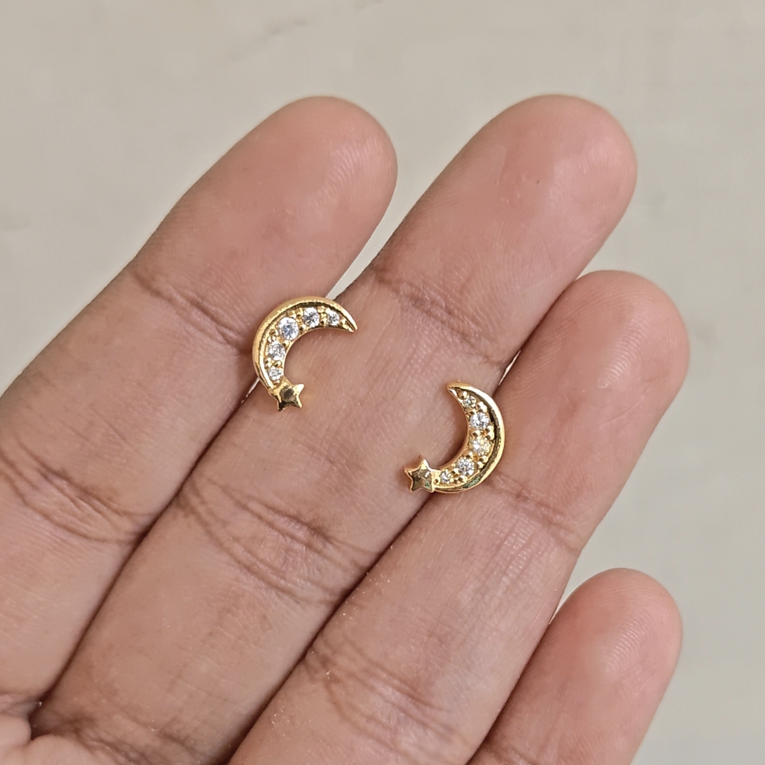 Half Moon with Star Stud Earrings