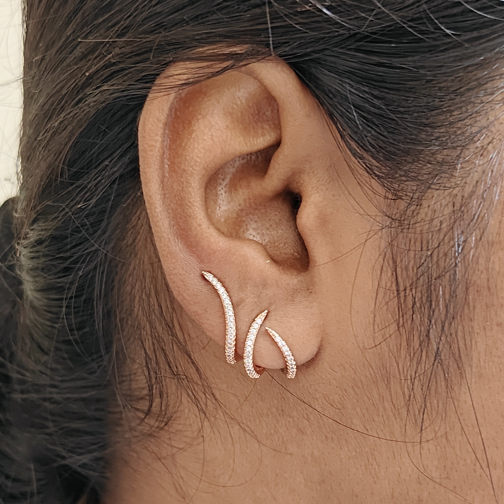 Viral Rose gold Triple Curve Stud Earrings - Image 2
