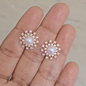 Diamond pearl stud earrings