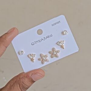 Korean Flower Stud Earrings combo set (3 pairs)