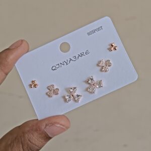 Diamond Floral Stud Earrings combo set (3 pairs)