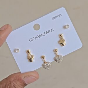 Korean Heart stud earrings combo set (3 pairs)