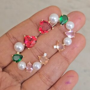 Multi color diamond with pearl stud earrings