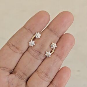 Diamond Double Flower Ball Back Earrings