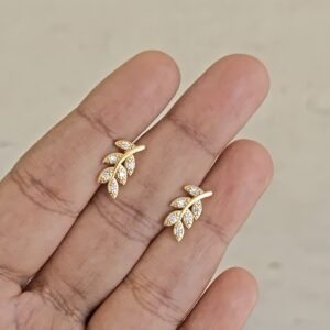 Diamond Leaf Ball Back earrings