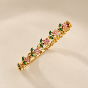 Pink with Green Floral Vine Bangle (single)