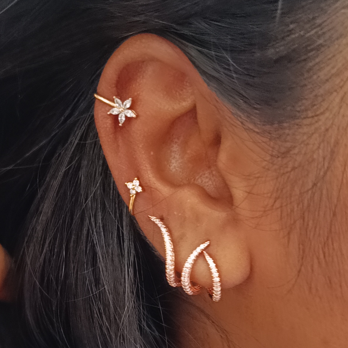 Rosegold Floral Press on Earrings (pair)