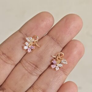 Mini Multi color flower with leaf stud earrings