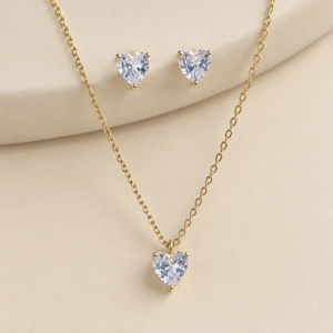 Solitaire Heart Pendant With Earrings