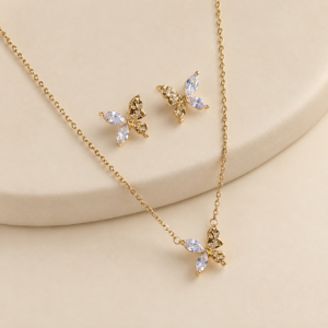 Mini Butterfly Chian Pendant with Earrings